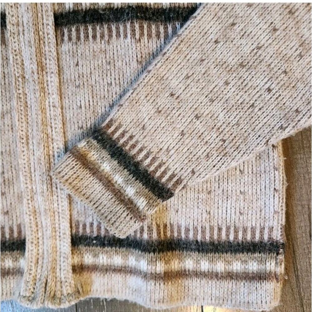 Vintage Handmade Cowichan Style Wool Knit Zip Cardigan Oversized Med Sweater 70s - Picture 8 of 10